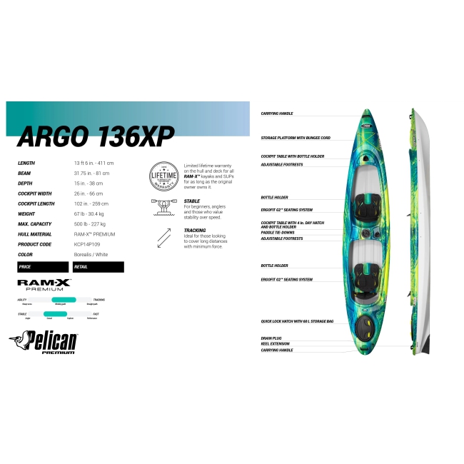 Kajak dwuosobowy Argo 136xp Tandem marki Pelican