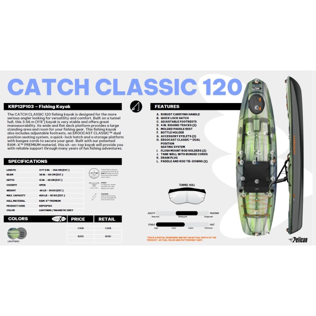 Kajak wędkarski Catch Classic 120 Lightning marki Pelican