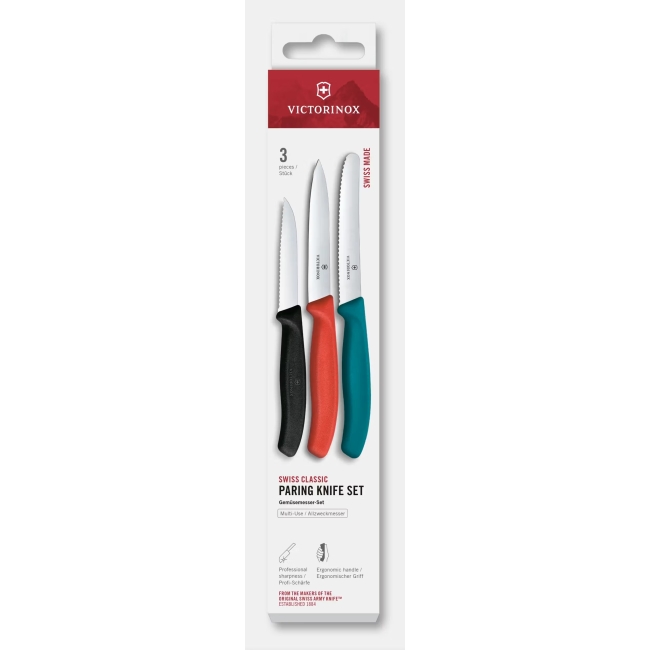 Zestaw trzech noży Swiss Classic (zielony / czerwony / czarny) od Victorinox  do warzyw i owoców